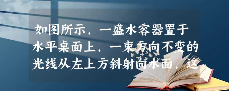 如图所示,一盛水容器置于水平桌面上,一束方向不变的光线从左上方斜射向水面,这时反射角为a,折射角为β,若把容器的左端稍微垫高,待水面重新平静后,反射角为a′,折 如图所示,一盛水容器置于水平桌面上,一束方向不变的光线从左上方斜射向水面,这时反射角为a,折射角为β,若把容器的左端稍微垫高,待水面重新平静后,反射角为a′,折