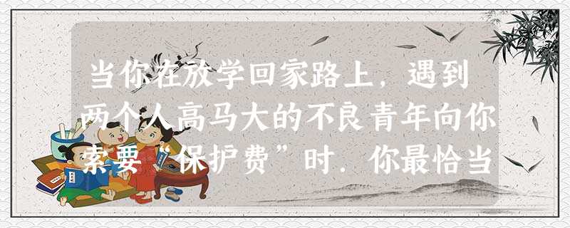 当你在放学回家路上,遇到两个人高马大的不良青年向你索要“保护费”时.你最恰当的做法是A.先给,再报警B.忍气吞声,自认倒霉C.君子报仇,十年不晚D.坚决不给.与 当你在放学回家路上,遇到两个人高马大的不良青年向你索要“保护费”时.你最恰当的做法是A.先给,再报警B.忍气吞声,自认倒霉C.君子报仇,十年不晚D.坚决不给.与