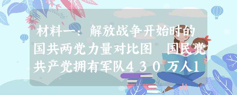 材料一:解放战争开始时的国共两党力量对比图 国民党共产党拥有军队430万人130万人武器装备接收100万日 材料一:解放战争开始时的国共两党力量对比图 国民党共产党拥有军队430万人130万人武器装备接收100万日