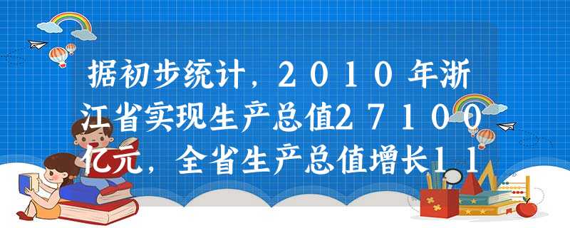 据初步统计,2010年浙江省实现生产总值27100亿元,全省生产总值增长11.8%。在这里,若将27100亿元以元为单位用科学记数法表示则 据初步统计,2010年浙江省实现生产总值27100亿元,全省生产总值增长11.8%。在这里,若将27100亿元以元为单位用科学记数法表示则