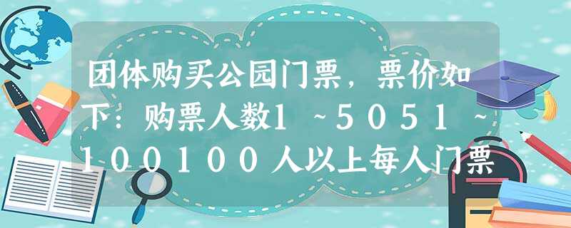 团体购买公园门票,票价如下:购票人数1~5051~100100人以上每人门票价13元11元9元今有甲、乙两个旅游 团体购买公园门票,票价如下:购票人数1~5051~100100人以上每人门票价13元11元9元今有甲、乙两个旅游