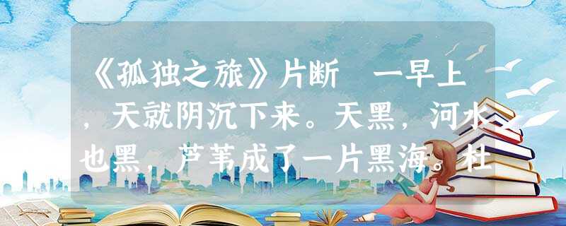 《孤独之旅》片断 一早上,天就阴沉下来。天黑,河水也黑,芦苇成了一片黑海。杜小康甚至觉得风也是黑的。临近中午时,雷声已如万辆战车从天 《孤独之旅》片断 一早上,天就阴沉下来。天黑,河水也黑,芦苇成了一片黑海。杜小康甚至觉得风也是黑的。临近中午时,雷声已如万辆战车从天