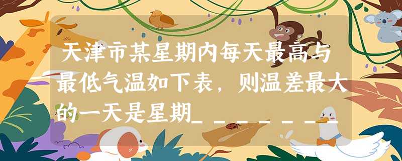 天津市某星期内每天最高与最低气温如下表,则温差最大的一天是星期____________星期一二三四五六日最高气温10℃12℃11℃9℃7℃5℃7℃最低气温2℃1 天津市某星期内每天最高与最低气温如下表,则温差最大的一天是星期____________星期一二三四五六日最高气温10℃12℃11℃9℃7℃5℃7℃最低气温2℃1