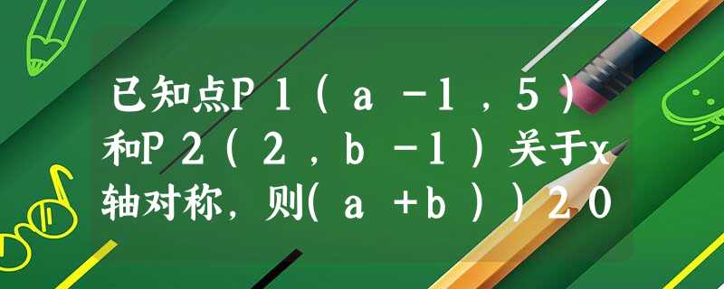 已知点P1(a-1,5)和P2(2,b-1)关于x轴对称,则(a+b))2003的值为A.0B.-1 C.1D.(-3)2003 已知点P1(a-1,5)和P2(2,b-1)关于x轴对称,则(a+b))2003的值为A.0B.-1 C.1D.(-3)2003