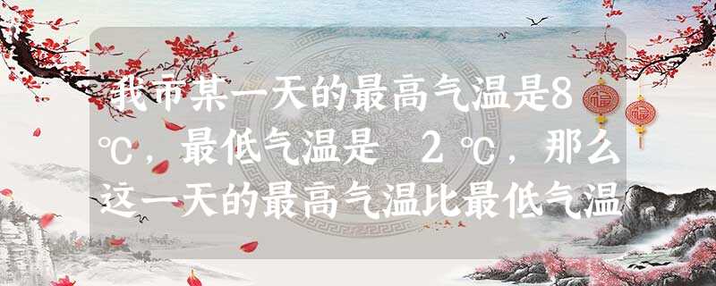 我市某一天的最高气温是8℃,最低气温是﹣2℃,那么这一天的最高气温比最低气温高( )℃. 我市某一天的最高气温是8℃,最低气温是﹣2℃,那么这一天的最高气温比最低气温高( )℃.