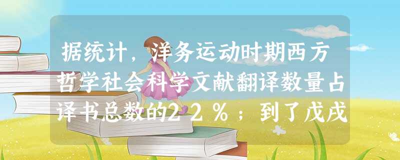 据统计,洋务运动时期西方哲学社会科学文献翻译数量占译书总数的22%;到了戊戌变法时期,西方哲学社会科学文献的翻译数量占此期总数的61.4%。近代中国出版内容的变 据统计,洋务运动时期西方哲学社会科学文献翻译数量占译书总数的22%;到了戊戌变法时期,西方哲学社会科学文献的翻译数量占此期总数的61.4%。近代中国出版内容的变
