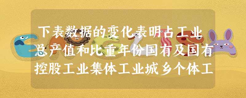 下表数据的变化表明占工业总产值和比重年份国有及国有控股工业集体工业城乡个体工业其他经济类型工业1978年77.6%22.4%1980年0.02%0.48%199 下表数据的变化表明占工业总产值和比重年份国有及国有控股工业集体工业城乡个体工业其他经济类型工业1978年77.6%22.4%1980年0.02%0.48%199