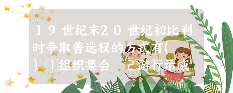 19世纪末20世纪初比利时争取普选权的方式有( )①组织集会 ②游行示威 ③罢工 ④修改宪法A.①②④B.②③④C.①②③D.①③④ 19世纪末20世纪初比利时争取普选权的方式有( )①组织集会 ②游行示威 ③罢工 ④修改宪法A.①②④B.②③④C.①②③D.①③④