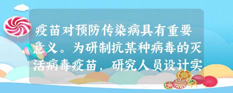 疫苗对预防传染病具有重要意义。为研制抗某种病毒的灭活病毒疫苗,研究人员设计实验方案如下:(1)制备疫苗:将纯化的某种病毒在特定的________中培养、增 疫苗对预防传染病具有重要意义。为研制抗某种病毒的灭活病毒疫苗,研究人员设计实验方案如下:(1)制备疫苗:将纯化的某种病毒在特定的________中培养、增