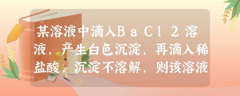 某溶液中滴入BaCl2溶液,产生白色沉淀,再滴入稀盐酸,沉淀不溶解,则该溶液中A.一定有SO42-B.一定无Ag+C.可能有SO42- 或Ag+D.可能有C 某溶液中滴入BaCl2溶液,产生白色沉淀,再滴入稀盐酸,沉淀不溶解,则该溶液中A.一定有SO42-B.一定无Ag+C.可能有SO42- 或Ag+D.可能有C