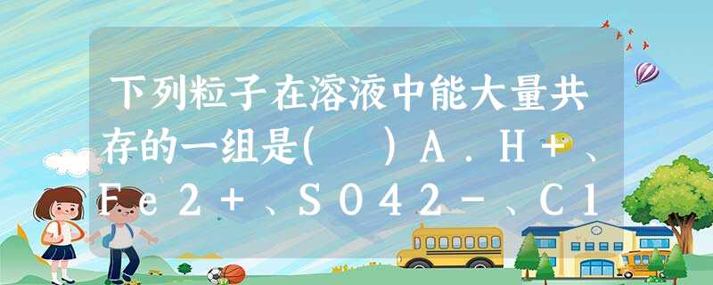 下列粒子在溶液中能大量共存的一组是( )A.H+、Fe2+、SO42-、C12B.K+、Ag+、NH3·H2O、NO3-C.Mg2+、Na+、SO42-、Cl- 下列粒子在溶液中能大量共存的一组是( )A.H+、Fe2+、SO42-、C12B.K+、Ag+、NH3·H2O、NO3-C.Mg2+、Na+、SO42-、Cl-