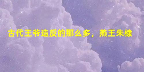 古代王爷造反的那么多,燕王朱棣为什么能成功? 古代王爷造反的那么多,燕王朱棣为什么能成功?