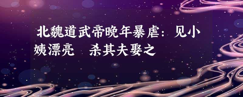 北魏道武帝晚年暴虐:见小姨漂亮 杀其夫娶之 北魏道武帝晚年暴虐:见小姨漂亮 杀其夫娶之