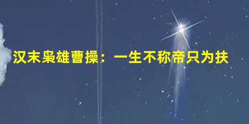汉末枭雄曹操:一生不称帝只为扶持汉献帝 汉末枭雄曹操:一生不称帝只为扶持汉献帝