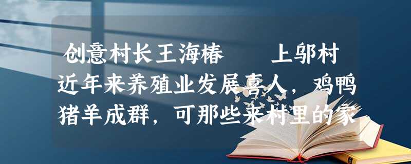 创意村长王海椿 上邬村近年来养殖业发展喜人,鸡鸭猪羊成群,可那些来村里的家禽贩子把价格压得很低, 创意村长王海椿 上邬村近年来养殖业发展喜人,鸡鸭猪羊成群,可那些来村里的家禽贩子把价格压得很低,