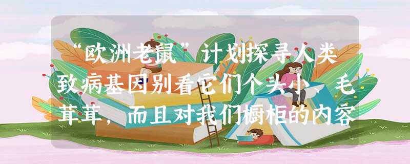 “欧洲老鼠”计划探寻人类致病基因别看它们个头小、毛茸茸,而且对我们橱柜的内容太感兴趣,微不足道的小老鼠其实潜力无穷、大有可为呢。原来,小 “欧洲老鼠”计划探寻人类致病基因别看它们个头小、毛茸茸,而且对我们橱柜的内容太感兴趣,微不足道的小老鼠其实潜力无穷、大有可为呢。原来,小