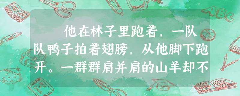 他在林子里跑着,一队队鸭子拍着翅膀,从他脚下跑开。一群群肩并肩的山羊却不给他让路。孩子和老太婆朝他喊道:“他们已经到马多 他在林子里跑着,一队队鸭子拍着翅膀,从他脚下跑开。一群群肩并肩的山羊却不给他让路。孩子和老太婆朝他喊道:“他们已经到马多