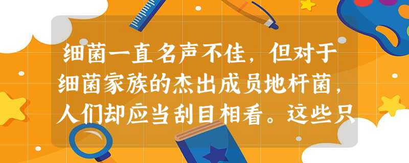 细菌一直名声不佳,但对于细菌家族的杰出成员地杆菌,人们却应当刮目相看。这些只有千分之一毫米长的清洁工挥舞着细长的“毛发”, 细菌一直名声不佳,但对于细菌家族的杰出成员地杆菌,人们却应当刮目相看。这些只有千分之一毫米长的清洁工挥舞着细长的“毛发”,