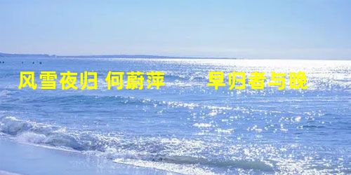 风雪夜归 何蔚萍 早归者与晚归者的心理是不一样的。她是个晚归者,街上早已冷冷清清,多的是风、是雪、是脚印。 拐过这个弯,就可以看到大 风雪夜归 何蔚萍 早归者与晚归者的心理是不一样的。她是个晚归者,街上早已冷冷清清,多的是风、是雪、是脚印。 拐过这个弯,就可以看到大