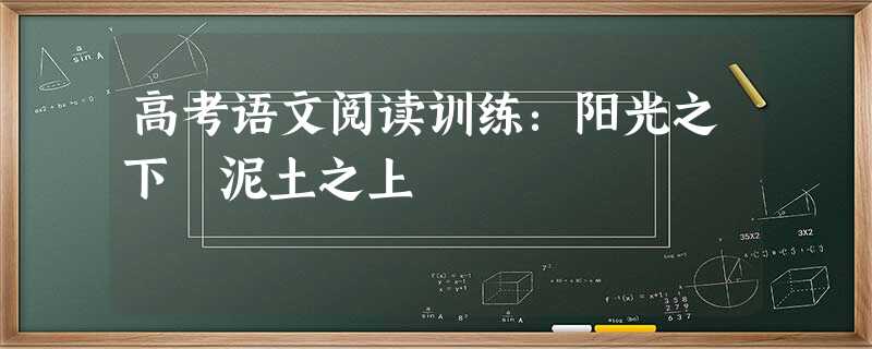 高考语文阅读训练:阳光之下 泥土之上 高考语文阅读训练:阳光之下 泥土之上