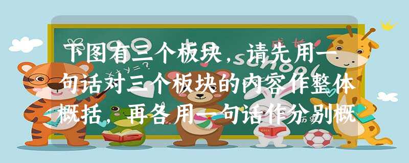 下图有三个板块,请先用一句话对三个板块的内容作整体概括,再各用一句话作分别概括。总体概括:___________________ 下图有三个板块,请先用一句话对三个板块的内容作整体概括,再各用一句话作分别概括。总体概括:___________________