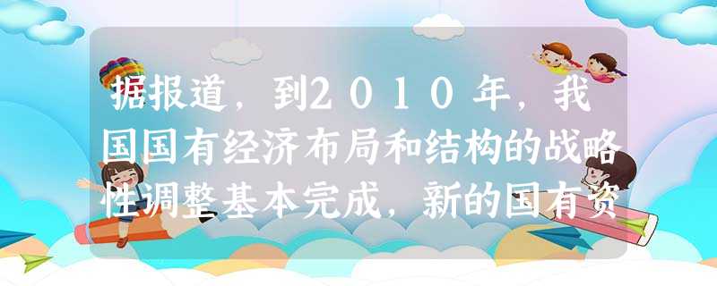 据报道,到2010年,我国国有经济布局和结构的战略性调整基本完成,新的国有资产管理体制将有效运转,多种形式的公有制经济为主体,多种所有制经济产权清晰.协调发展。 据报道,到2010年,我国国有经济布局和结构的战略性调整基本完成,新的国有资产管理体制将有效运转,多种形式的公有制经济为主体,多种所有制经济产权清晰.协调发展。