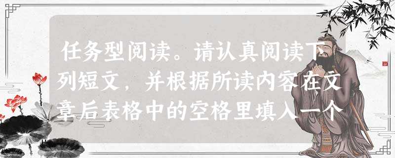 任务型阅读。请认真阅读下列短文,并根据所读内容在文章后表格中的空格里填入一个最恰当的单词。注意:每个空格只填一个单词。请将答案写在答题卡上相应题号的 任务型阅读。请认真阅读下列短文,并根据所读内容在文章后表格中的空格里填入一个最恰当的单词。注意:每个空格只填一个单词。请将答案写在答题卡上相应题号的