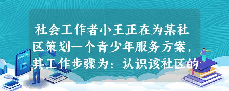 社会工作者小王正在为某社区策划一个青少年服务方案,其工作步骤为:认识该社区的青少年面临的问题——界定这些问题的性质和成因——探索可行的青少年 社会工作者小王正在为某社区策划一个青少年服务方案,其工作步骤为:认识该社区的青少年面临的问题——界定这些问题的性质和成因——探索可行的青少年