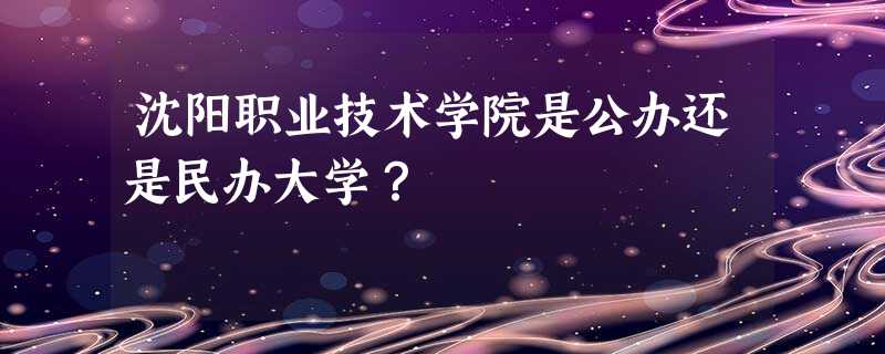 沈阳职业技术学院是公办还是民办大学? 沈阳职业技术学院是公办还是民办大学?