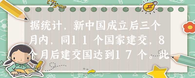 据统计,新中国成立后三个月内,同11个国家建交,8个月后建交国达到17个。此 据统计,新中国成立后三个月内,同11个国家建交,8个月后建交国达到17个。此