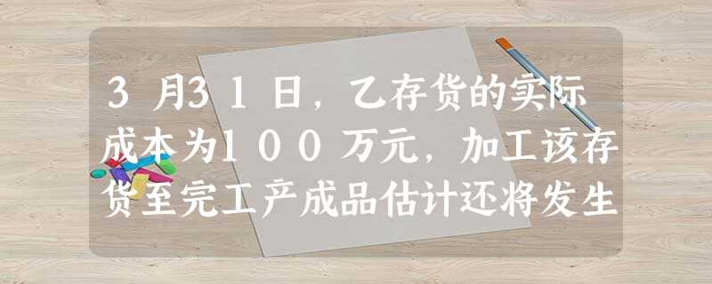 3月31日,乙存货的实际成本为100万元,加工该存货至完工产成品估计还将发生成本为20万元,估计销售费用和相关税费为2万元,估计用该存货生产的产 3月31日,乙存货的实际成本为100万元,加工该存货至完工产成品估计还将发生成本为20万元,估计销售费用和相关税费为2万元,估计用该存货生产的产