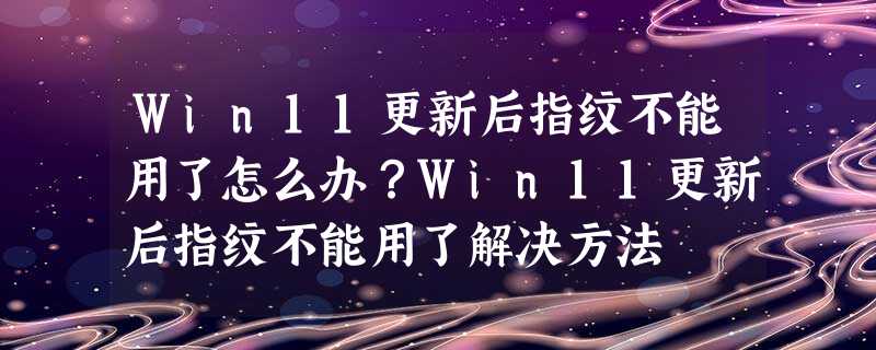 Win11更新后指纹不能用了怎么办?Win11更新后指纹不能用了解决方法 Win11更新后指纹不能用了怎么办?Win11更新后指纹不能用了解决方法