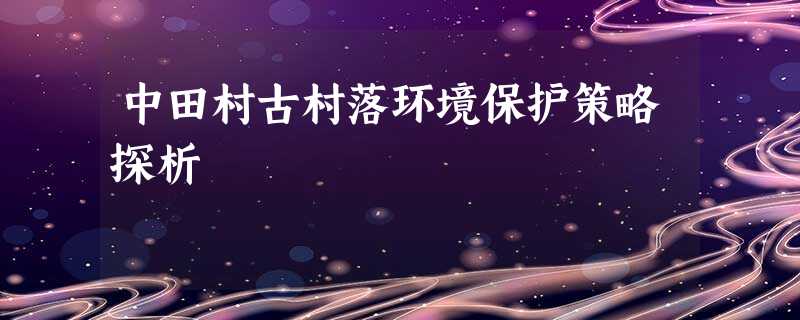 中田村古村落环境保护策略探析 中田村古村落环境保护策略探析