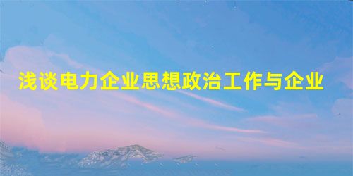 浅谈电力企业思想政治工作与企业文化建设 浅谈电力企业思想政治工作与企业文化建设