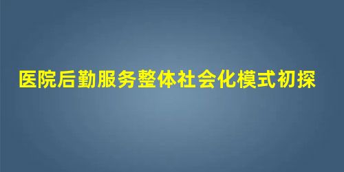 医院后勤服务整体社会化模式初探 医院后勤服务整体社会化模式初探