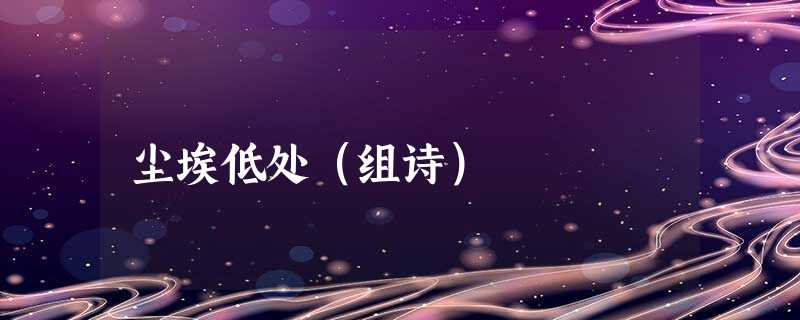 尘埃低处(组诗) 尘埃低处(组诗)
