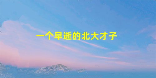 一个早逝的北大才子 一个早逝的北大才子