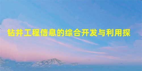 钻井工程信息的综合开发与利用探析 钻井工程信息的综合开发与利用探析