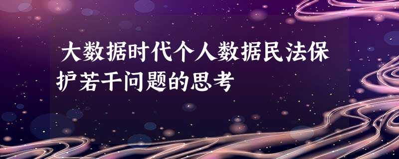 大数据时代个人数据民法保护若干问题的思考 大数据时代个人数据民法保护若干问题的思考