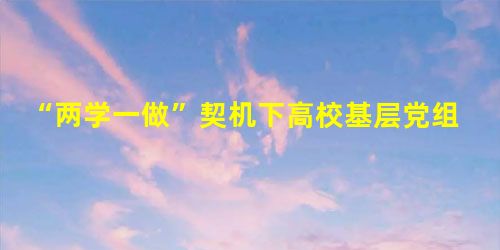 “两学一做”契机下高校基层党组织建设研究 “两学一做”契机下高校基层党组织建设研究