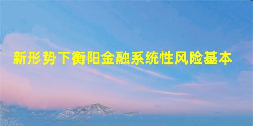 新形势下衡阳金融系统性风险基本情况调研 新形势下衡阳金融系统性风险基本情况调研