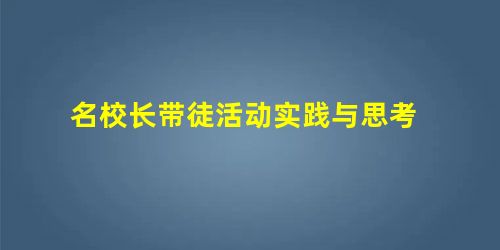 名校长带徒活动实践与思考 名校长带徒活动实践与思考