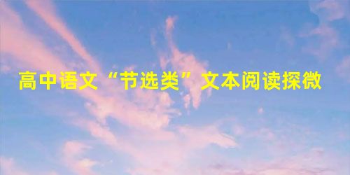 高中语文“节选类”文本阅读探微 高中语文“节选类”文本阅读探微