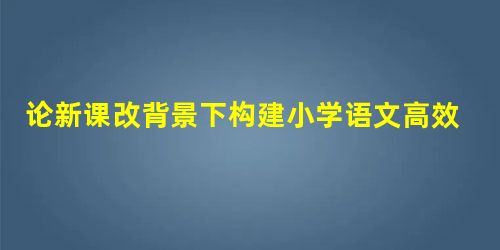 论新课改背景下构建小学语文高效课堂的策略 论新课改背景下构建小学语文高效课堂的策略