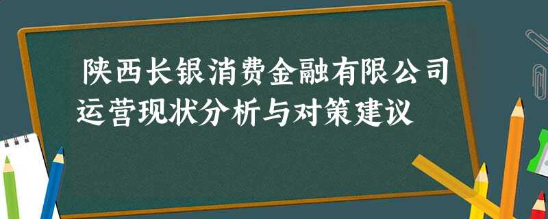 陕西长银消费金融有限公司运营现状分析与对策建议 陕西长银消费金融有限公司运营现状分析与对策建议