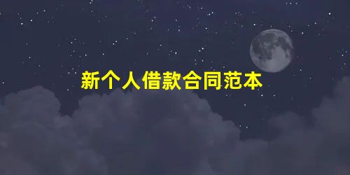 新个人借款合同范本 新个人借款合同范本