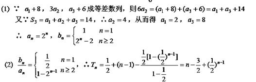 已知等比数列的公比大于1,是数列的前n项和,,且,,依次成等差数列,数列满足:,)(1) 求数列、的通项公式;(2)求数列的前n项和为 已知等比数列的公比大于1,是数列的前n项和,,且,,依次成等差数列,数列满足:,)(1) 求数列、的通项公式;(2)求数列的前n项和为