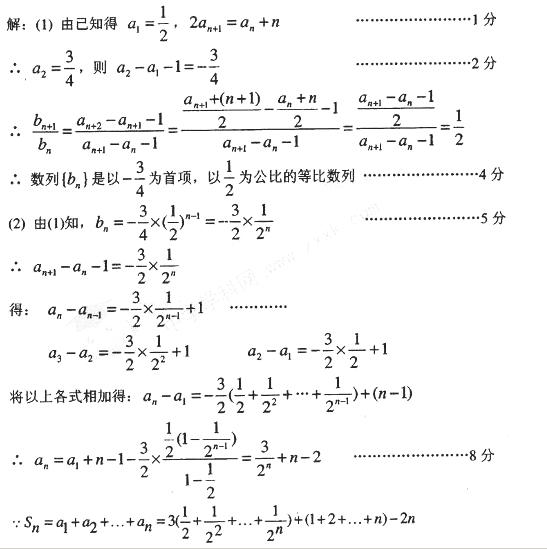 (本小题共12分)(注意:在试题卷上作答无效)已知数列中,,点在直线y = x上,其中n = 1,2,3,….(1) 令,证明数列是等比数列;(2) 设分别为数 (本小题共12分)(注意:在试题卷上作答无效)已知数列中,,点在直线y = x上,其中n = 1,2,3,….(1) 令,证明数列是等比数列;(2) 设分别为数