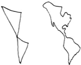 下面两图图1是非洲轮廓图,图2是其简化的大陆几何略图.认真观察,完成图后的要求.依据同样的方法,请你绘制南美洲和北美洲的大陆轮廓几何略图.