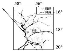 如图为某河流局部水系及甲地月平均径流量曲线和降水量柱状图。完成下题。据图信息推测该地气候类型。简析7月份前后降水最少的原因。分析该地 如图为某河流局部水系及甲地月平均径流量曲线和降水量柱状图。完成下题。据图信息推测该地气候类型。简析7月份前后降水最少的原因。分析该地